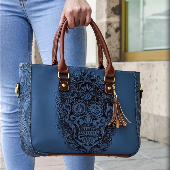 luxury culturas Handbags - Elisa skull engraved handmade bag/crossbody